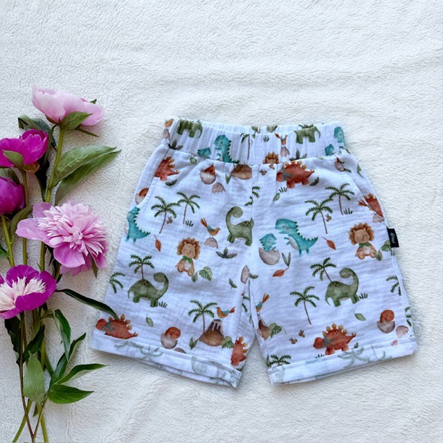 Kinder-Sommer-Musselin-Bermudas Dinos