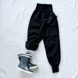Kinder Winter Softshell gefütterte Hose mit Lammfell schwarz (schwarz Lammfell außen)