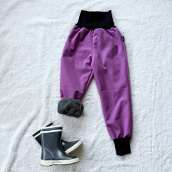 Kinder Winter Softshell gefütterte Hose mit Lammfell altrosa (graues Lammfell außen)
