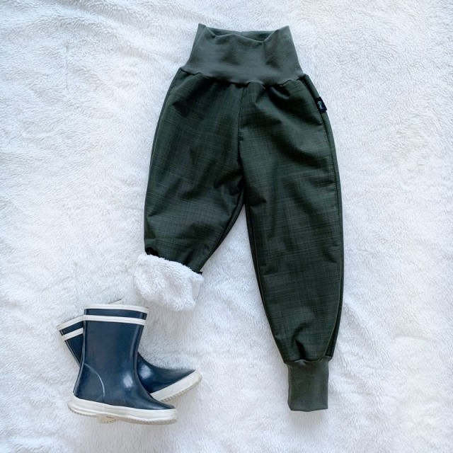 Kinder Winter Softshell gefütterte Hose mit Lammfell khaki