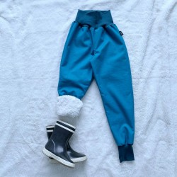 Kinder Winter Softshell gefütterte Hose mit Lammfell petrol